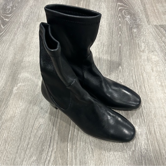 Stuart Weitzman Ernestine Black Leather Block Heel Boot Size 6 - Picture 3 of 5